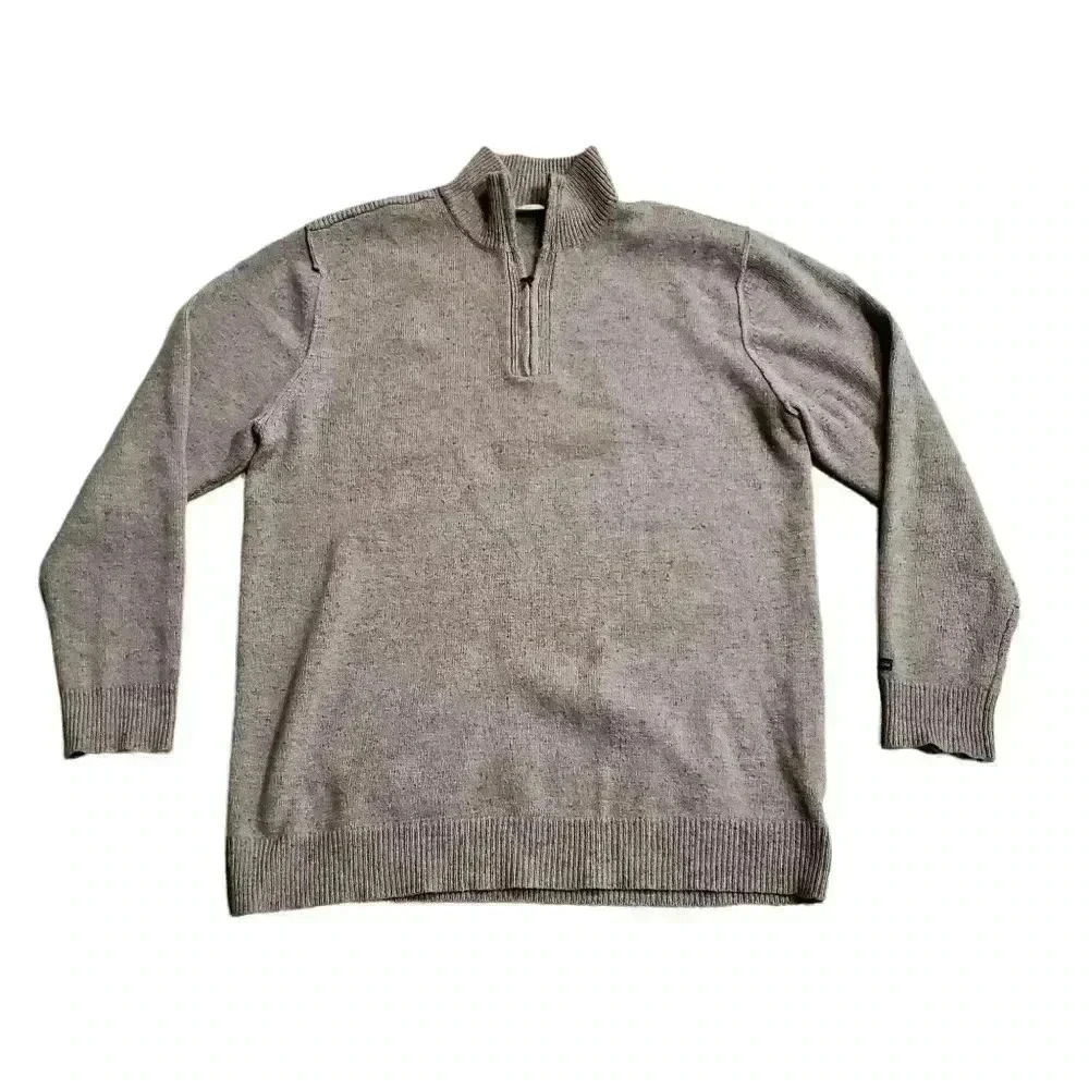 Mens Columbia Wool Blend 1/4 Zip Brown Pull Over Sweater Sz XL